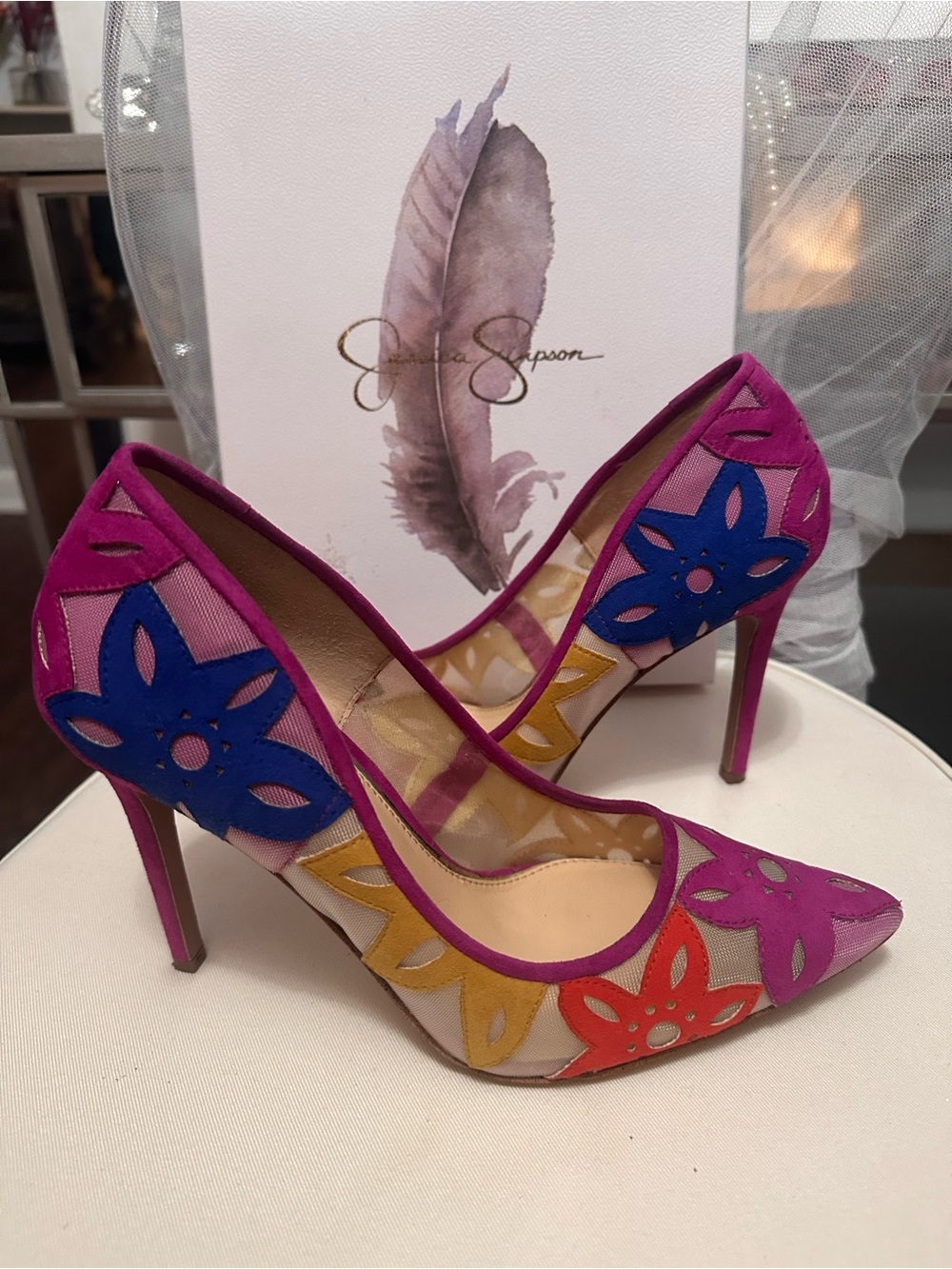 Jessica Simpson Multicolor Floral Cutout Pointed-Toe Pumps - Picture 6 of 9